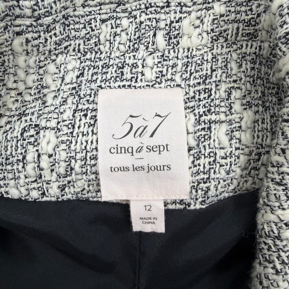 Cinq a Sept Erin Fringed Boucle Tweed Blazer Jacket Black Ivory Size 12 - Picture 11 of 12
